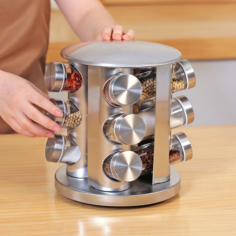 Rotating Stainless Steel Spice Rack with 12 Jars