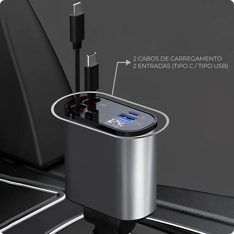 4-in-1 Automotive Turbo Charger with Retractable Cables