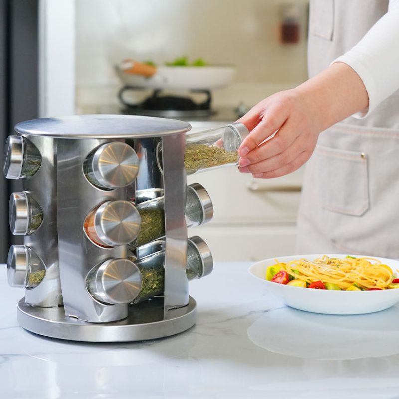 Rotating Stainless Steel Spice Rack with 12 Jars