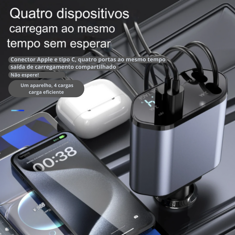 4-in-1 Automotive Turbo Charger with Retractable Cables