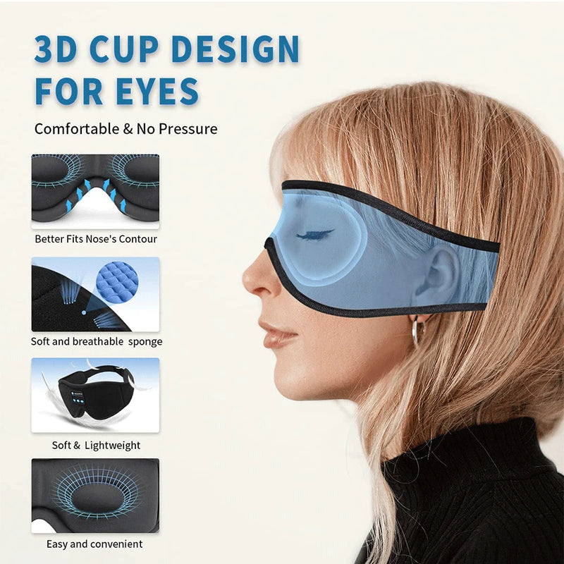 3D sleep mask with Bluetooth and headphones.