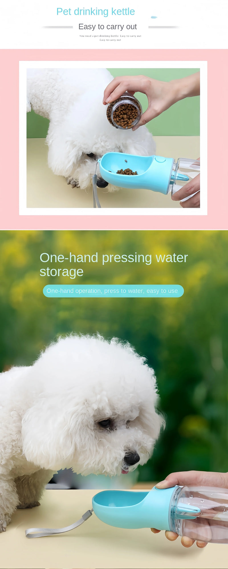 2-in-1 Pet Bottle Portable-Keep Your Pet Hydrated and Fed Anywhere.