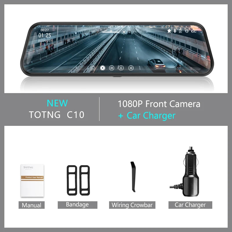 Touch screen rearview mirror with security camera.