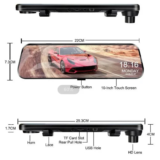 Touch screen rearview mirror with security camera.