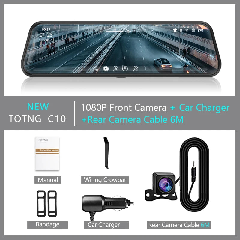 Touch screen rearview mirror with security camera.