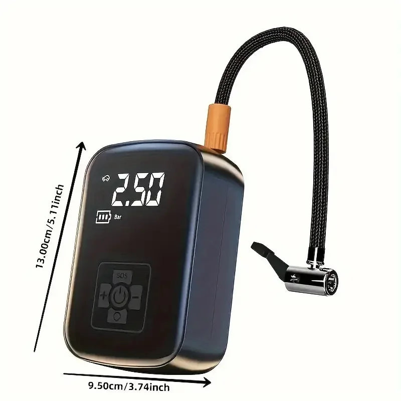 Wireless Electric Tire Inflator: Rechargeable battery, 150 PSI, digital display.