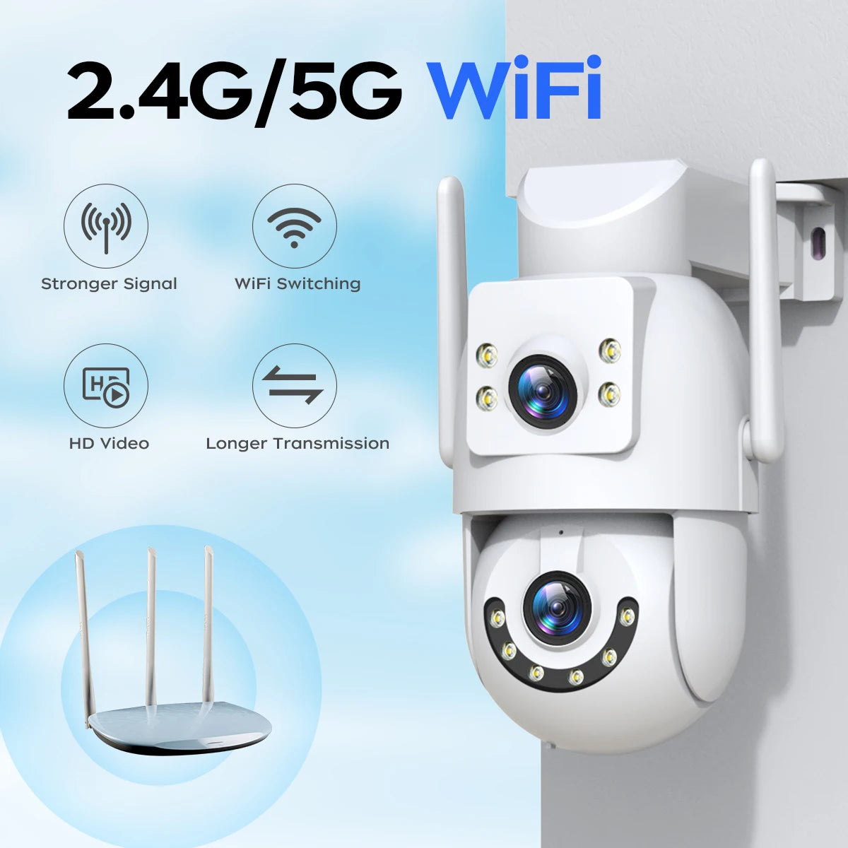 High-resolution camera for home filming with night vision.
