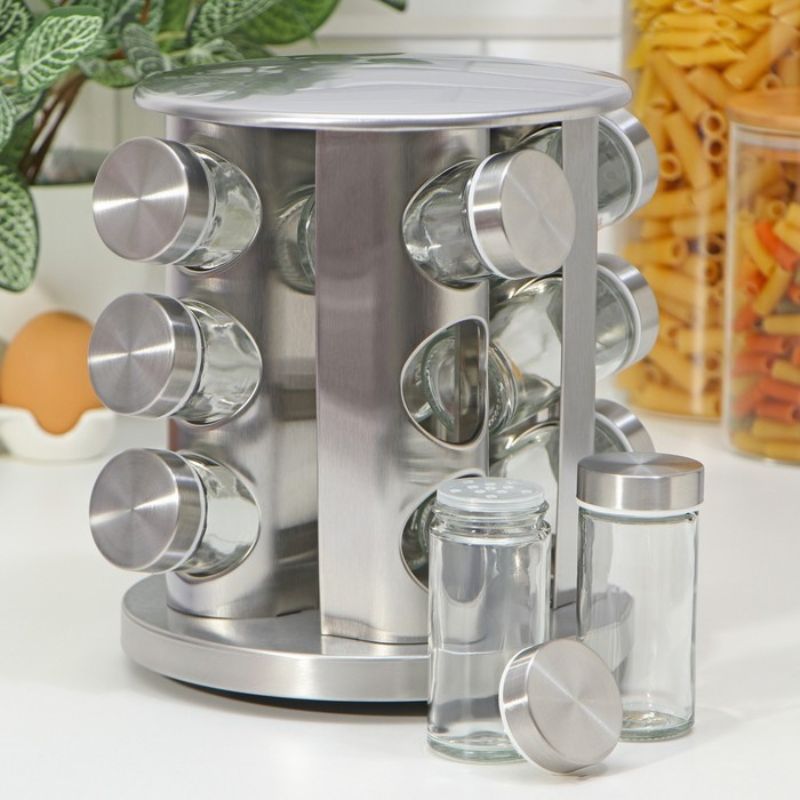 Rotating Stainless Steel Spice Rack with 12 Jars