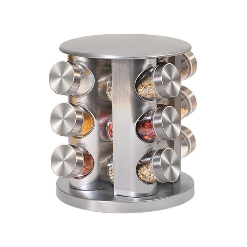 Rotating Stainless Steel Spice Rack with 12 Jars