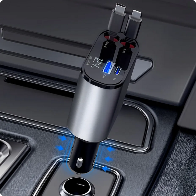 4-in-1 Automotive Turbo Charger with Retractable Cables