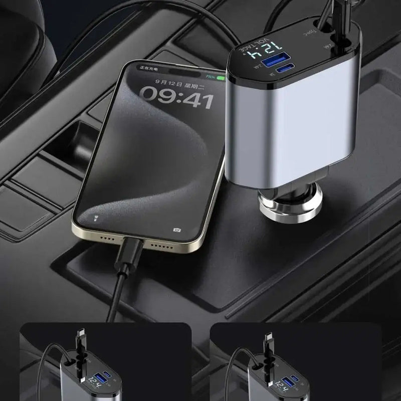 4-in-1 Automotive Turbo Charger with Retractable Cables