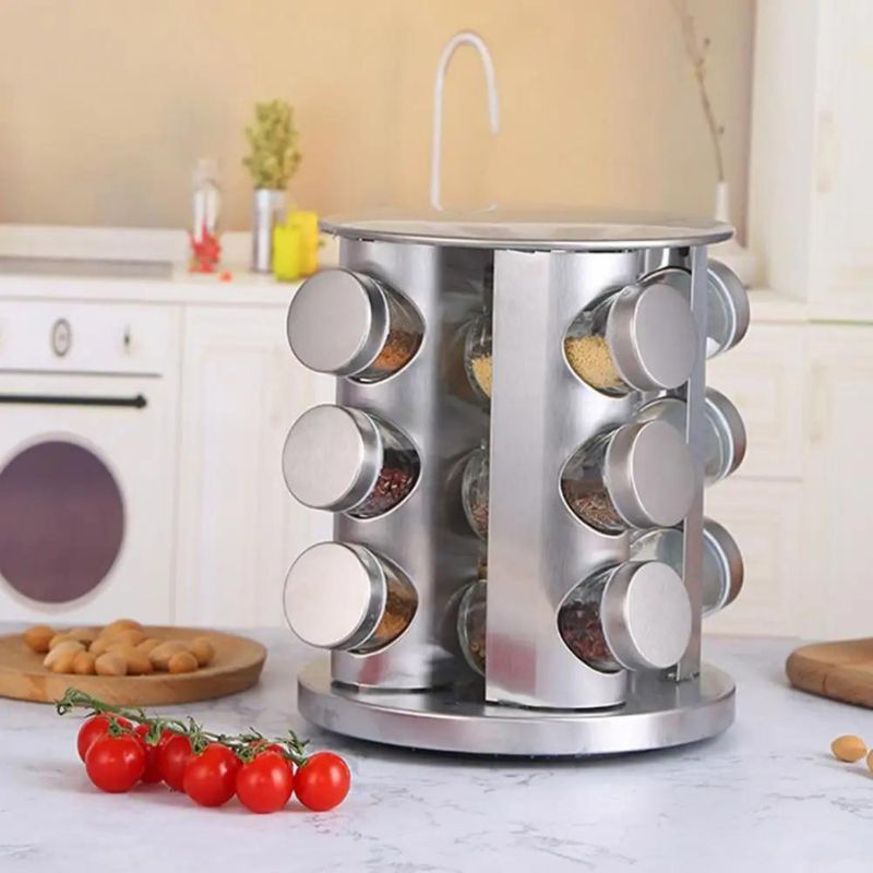 Rotating Stainless Steel Spice Rack with 12 Jars